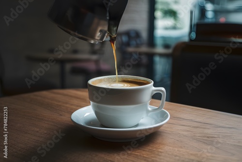 Intimate view of coffee cup resting on a table