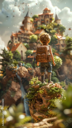 Illustrate Rear view Educational Insights using a mix of clay sculpture and photorealistic techniques, portraying a dreamlike educational landscape promising a brighter future