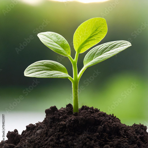 Young plants grow through fertile soil or black soil