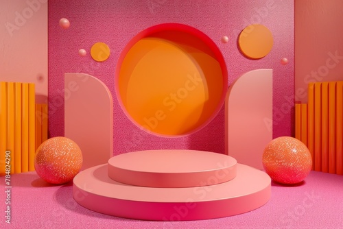 Pink and Orange Room With Round Object in Center