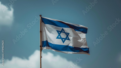 An inspiring image featuring the flag of Israel, proudly waving against a backdrop of clear blue sky.