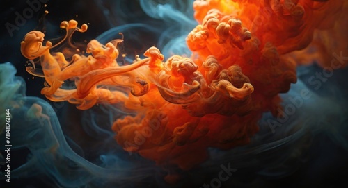 Orange smoke. Abstract coil of steam as a screensaver or background. © PROKOPYCH