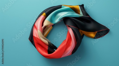 Blank mockup of a luxurious silk scarf with a bold geometric design. . photo