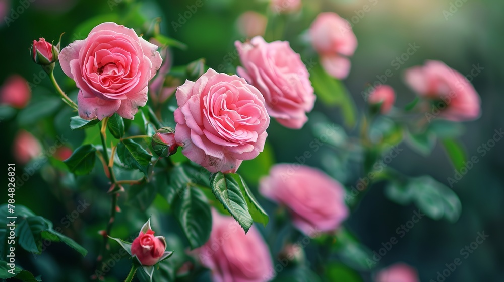 Pink roses are blooming beautifully