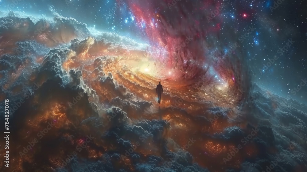 A persons projected consciousness traveling through a portal of light towards distant planets and galaxies. A persons projected consciousness traveling through a portal of light towards distant planets and galaxies.