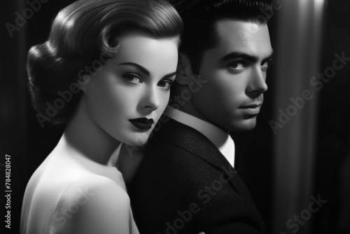elegant young couple posing, (b&w), close-up
