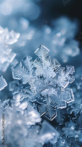 Macro photography of ice crystals, realistic natural science photography, copy space