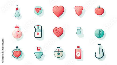 Vector image of set of medicine icons with white background