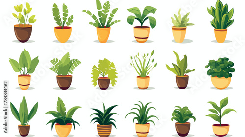 Vector image set of 15 image of bushes in pots with © Mishi