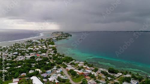 MARSHALL ISLANDS - 3.18.2024 - Excellent aerial view of rainstorm clouds moving in on the Marshall Islands.