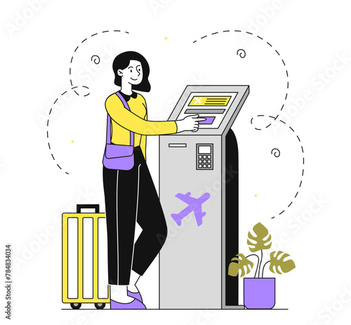 Terminal buying ticket vector linear