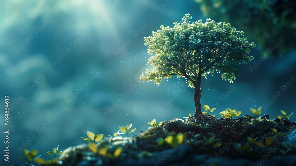 A small tree is growing on a rocky hillside A small tree is growing on a rocky hillside