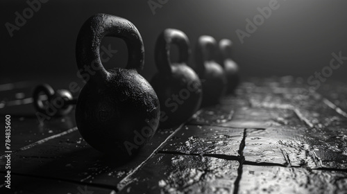 Kettle bells in a Row background Fitness Equipment