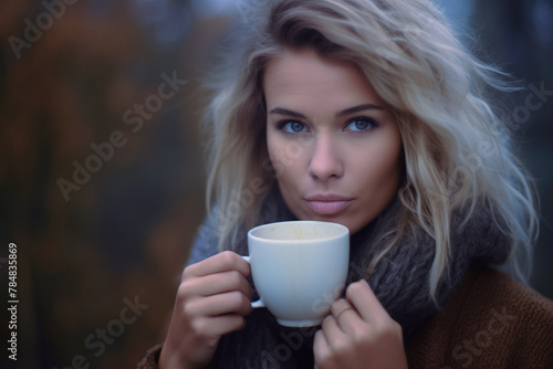 young woman drinking cup of coffee