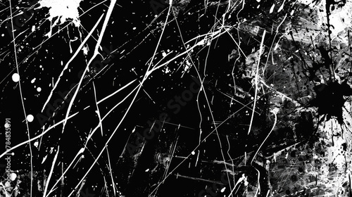 Abstract Monochrome Texture Grungy Black and White Pattern with cracks, scuffs, chips, stains, ink spots, lines and Texture Elements for Dark Design Background
 photo