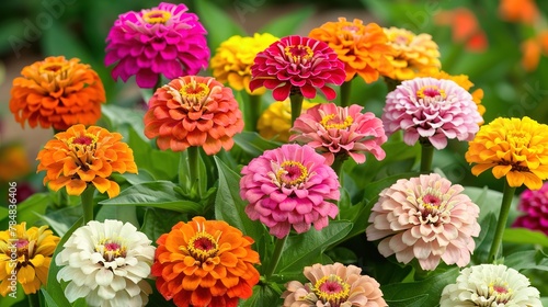 Beautiful multicolored flowers Zinnia  , Generative ai, 