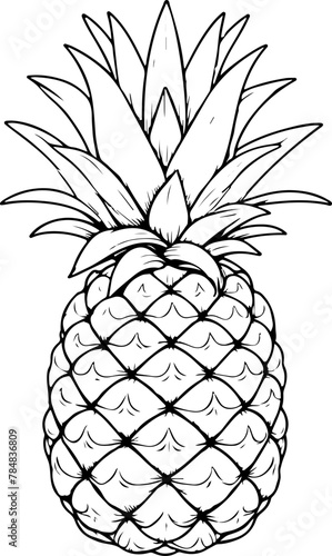 Ananas entier Fruit isolé pour page ou livre de coloriage adapté adulte ou enfant, dessin au trait et fond totalement transparent 