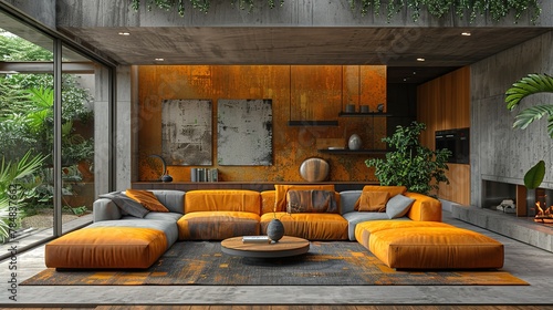 Loft interior design of modern living room, home.