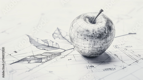 drawing of an apple, blueprint, technical, generative ai