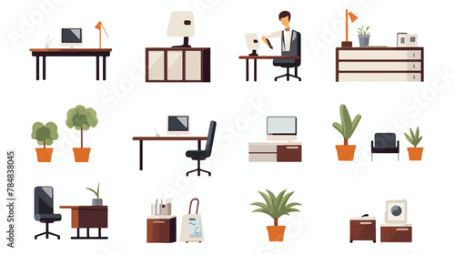 Vector image set of office icons with white background