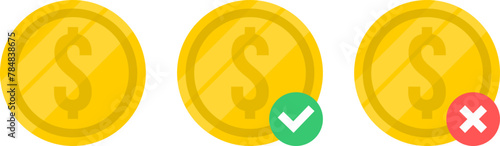 Money icon. Coin icon. Gold coin icon set. Gold coin with dollar sign.