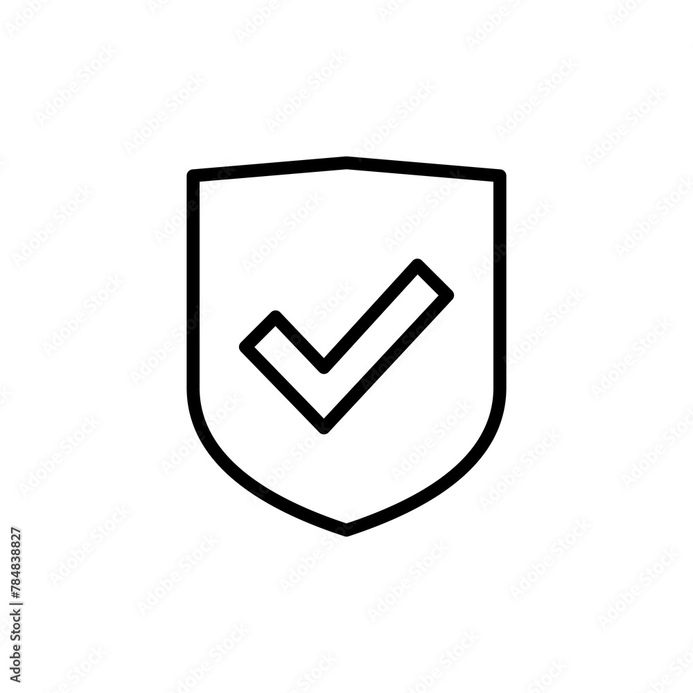Shield check mark icon vector isolated on white background. Protection approve sign. Safe icon vector Shield check mark icon vector isolated on white background. Protection approve sign. Safe icon vector