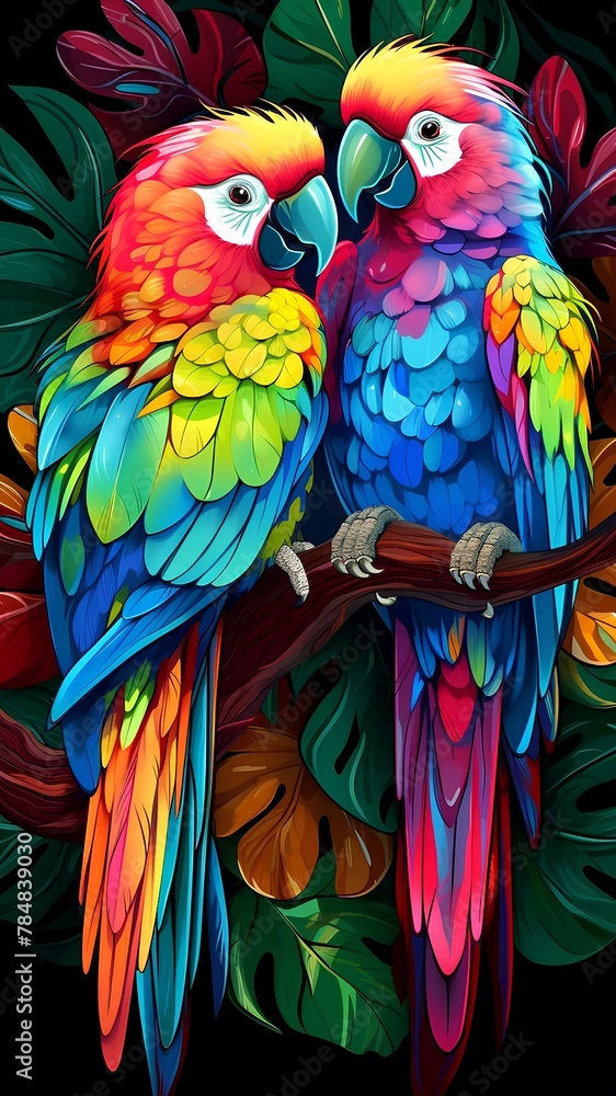 Obraz premium Two Parrots on a branch