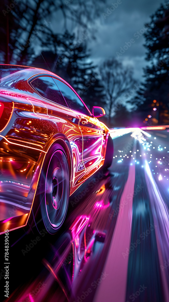 Light painting with OLED automotive displays, realistic natural science photography, copy space