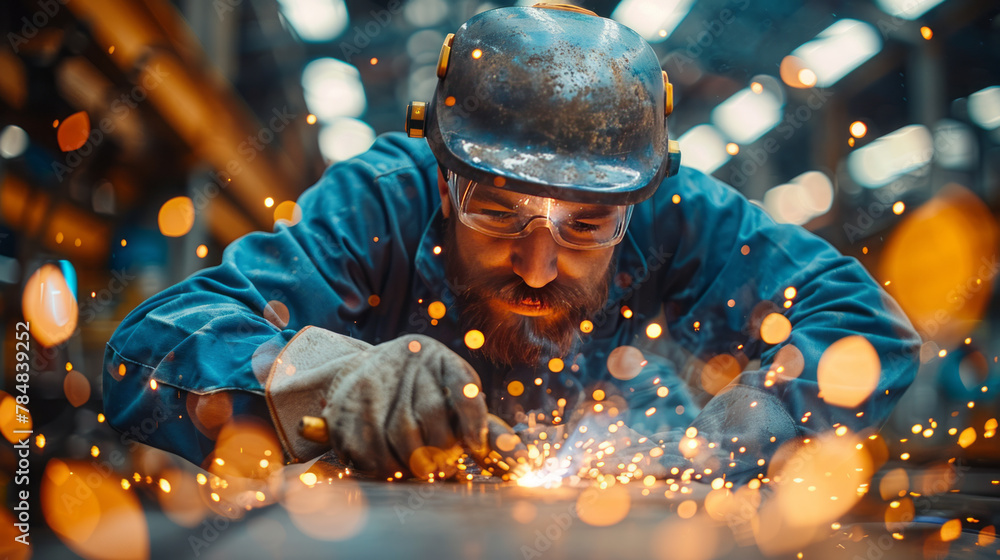 a welder in a car factory.generative ai a welder in a car factory.generative ai