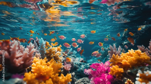Underwater world filled with colorful fish and corals at the vibrant coral reef © Katsiaryna