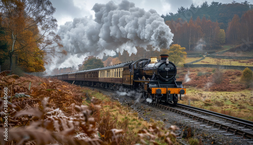black and gold steam train on the tracks,generative ai