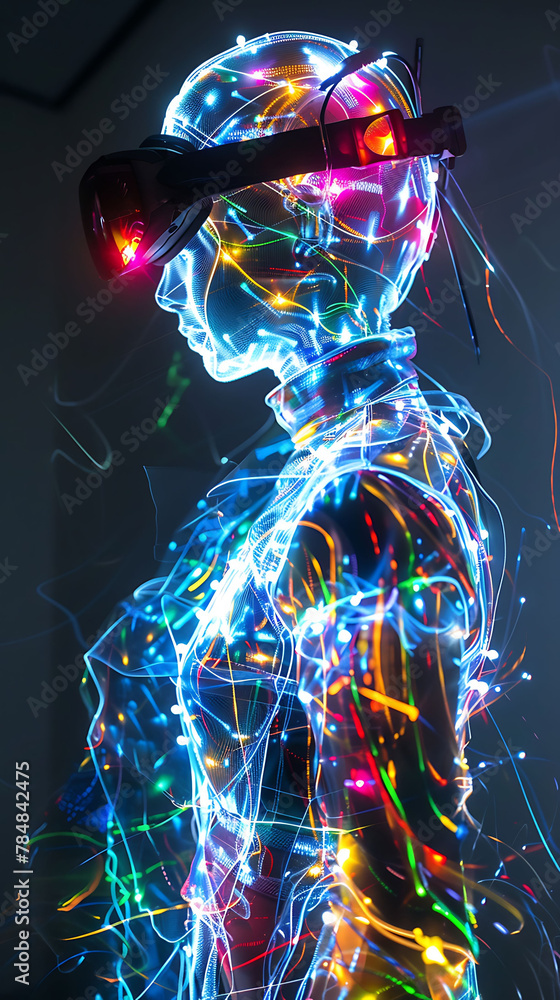 Light painting with innovations in wearable health technology, realistic natural science photography, copy space