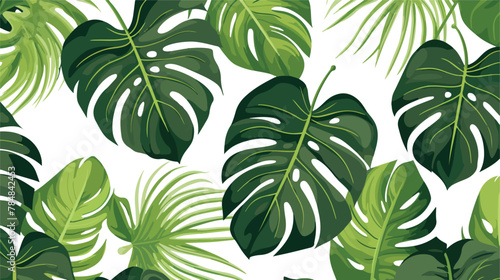 Vector Monstera and Palm Leaves. Tropical Seamless