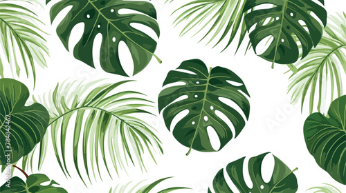 Vector Monstera and Palm Leaves. Tropical Seamless