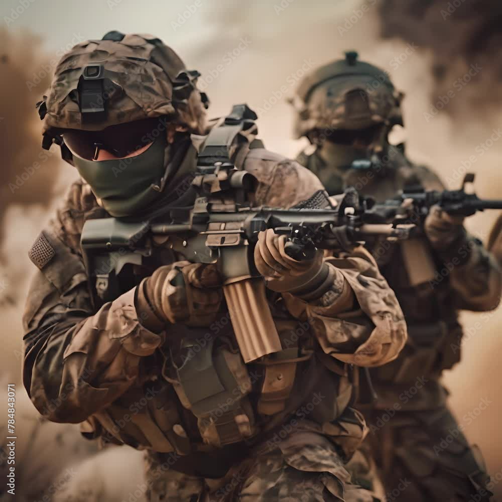 A soldier in full combat gear is running through a war zone A soldier in full combat gear is running through a war zone