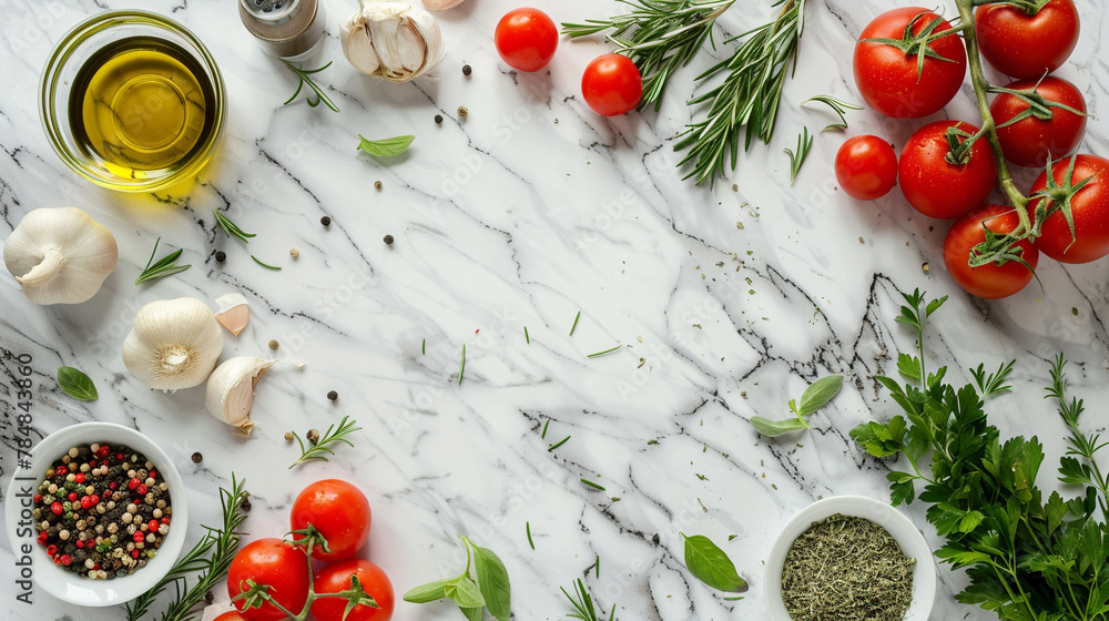 Frame of healthy food cooking ingredients background with fresh vegetables, herbs Frame of healthy food cooking ingredients background with fresh vegetables, herbs