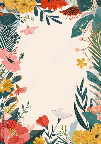 2d illustration of blooming floral frame, handdrawn