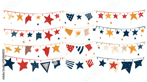 Vector set of doodle garlands of flags. Hand drawn