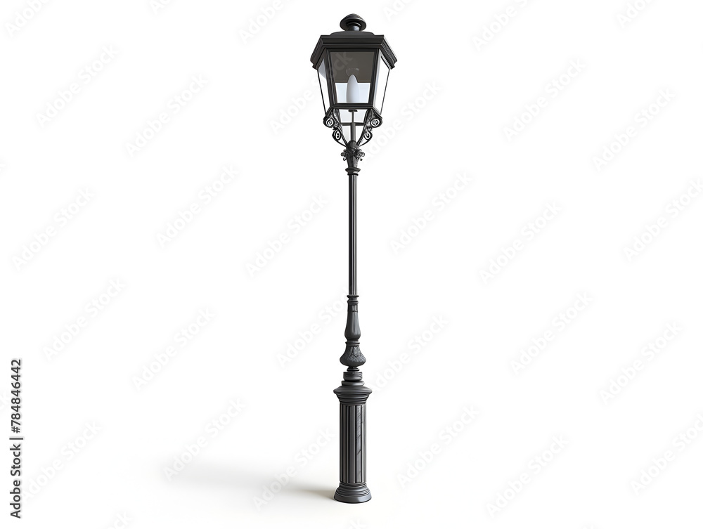 A traditional lamp post stands tall, casting a warm and inviting glow from its light on top, illuminating the surrounding area with a comforting radiance.