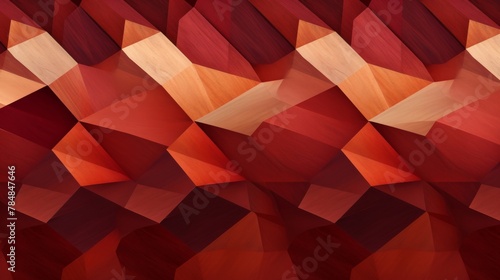 Peometric pattern on it, in the style of maroon and brown, wood veneer mosaics, large scale abstraction, dark maroon and light beige, faceted shapes, wallpaper, rug