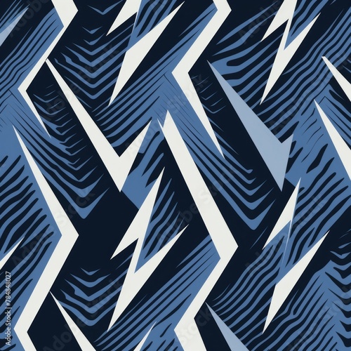 blue gray lightning bolt design, in the style of illusory wallpaper portraits, bold, cartoonish lines, dark blue and dark gray, silkscreening, zigzags photo