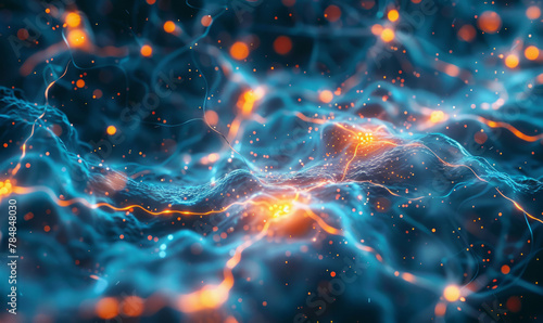 Beautifully abstract: Neurons' close-up, synapses and axons conveying electrical signals, illustrating signal transport concept.generative ai photo