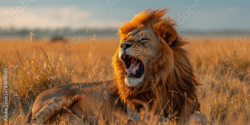a wild safari with a roaring lion,generative ai