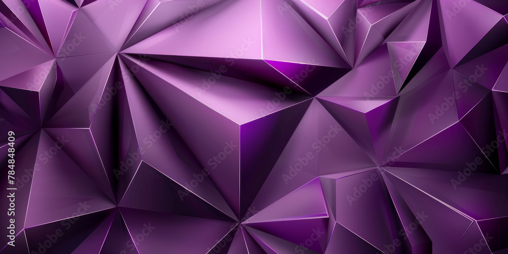 Long panoramic dark purple abstract background banner with 3D geometric triangular gradient shapes for website, business, or print design template. Metallic metal paper pattern illustration wall. Long panoramic dark purple abstract background banner with 3D geometric triangular gradient shapes for website, business, or print design template. Metallic metal paper pattern illustration wall.