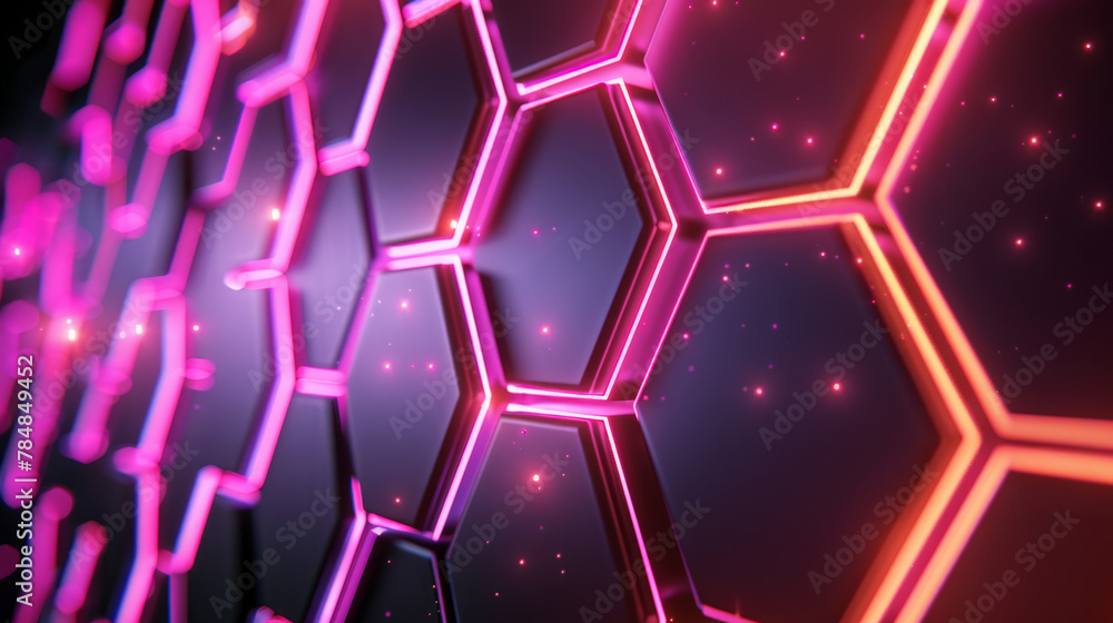 Neon Hexagons Background, Abstract 3D Conecpt Neon Hexagons Background, Abstract 3D Conecpt