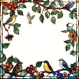 A beautiful stained glass picture frame featuring intricate designs of colorful birds and blooming flowers, creating a whimsical and elegant display that captures the essence of nature.