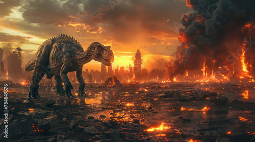 Dramatic scenes depicting the extinction of dinosaurs,generative ai