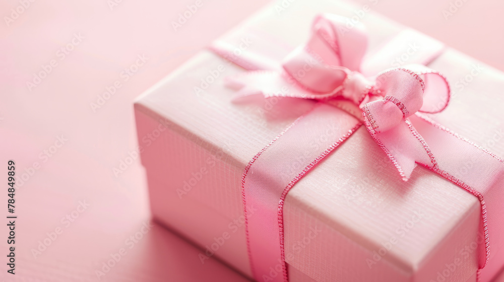This charming image features a pink gift box with a ribbon on a soft pink background, offering copy space and ideal for romantic occasions. This charming image features a pink gift box with a ribbon on a soft pink background, offering copy space and ideal for romantic occasions.