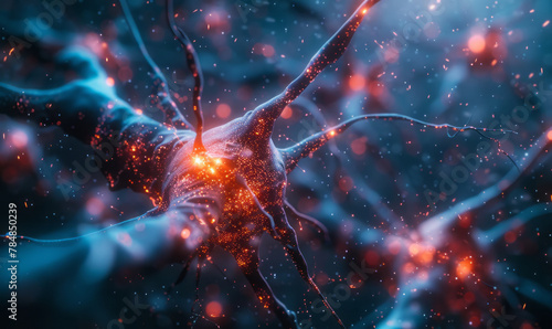 Beautifully abstract: Neurons' close-up, synapses and axons conveying electrical signals, illustrating signal transport concept.generative ai photo