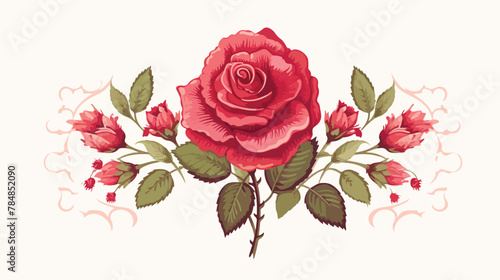Vintage card for congratulations with red rose 2d flat